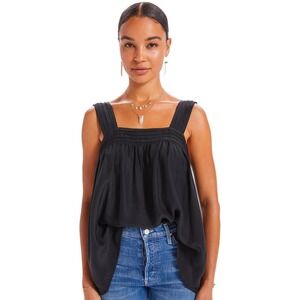 Natalie Martin Black 100% Silk Pleated Square Neck Tank Top Camisole Womens M